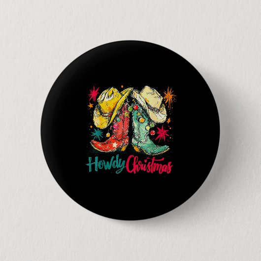 Howdy Christmas Xmas Cowboy Boots Western Pajamas  Button (Vorderseite)