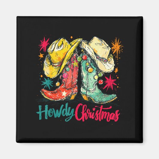 Howdy Christmas Xmas Cowboy Boots Western Pajamas Magnet (Vorne)