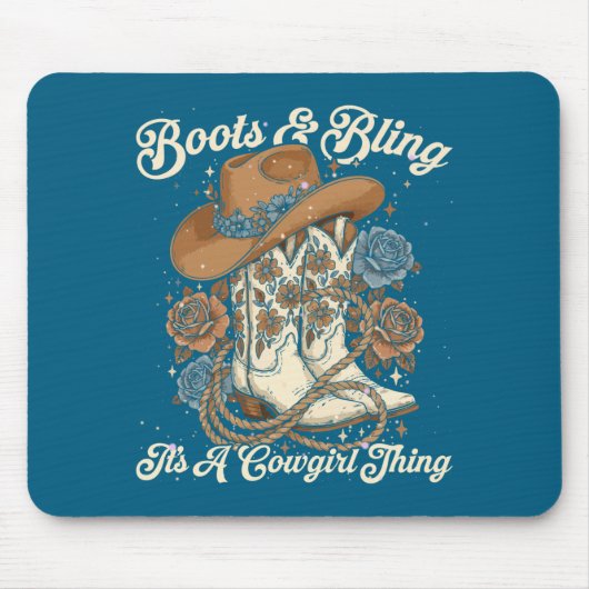 Howdy Country Rodeo Boots & Bling Its A Cowgir Mousepad (Vorne)