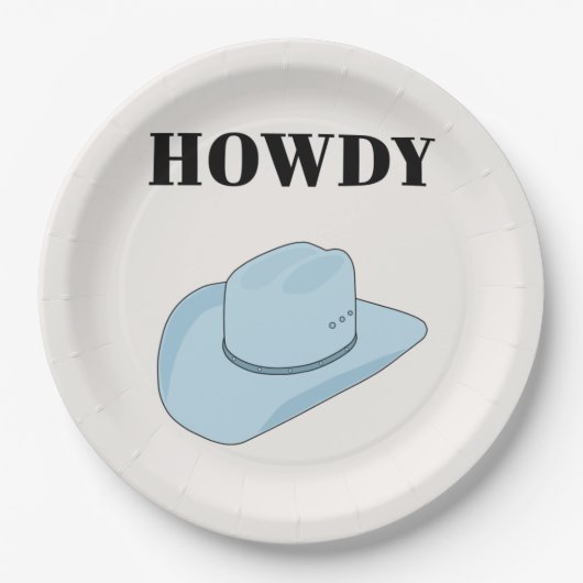 Howdy Cowboy Hat Baby Blue Pappteller (Vorderseite)