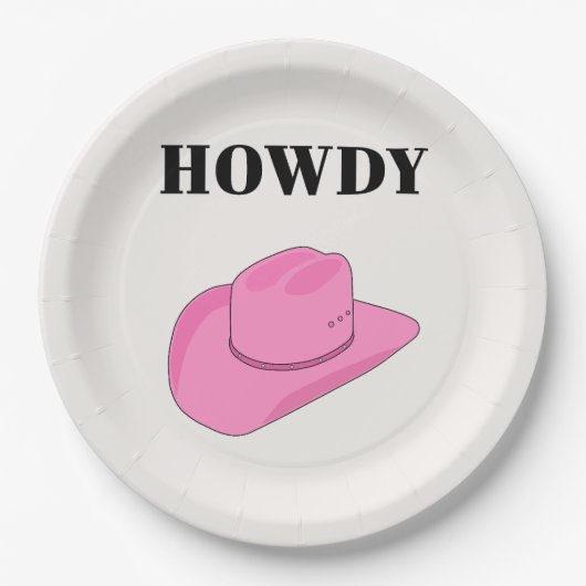Howdy Cowboy Hat Pink Pappteller (Vorderseite)