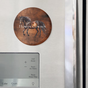 Howdy Cowboy Horse Imitats Brown Leather Magnet