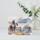 Howdy Cowboy Horse Postkarte (Stehend Vorderseite)
