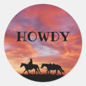 Howdy Cowboy Horse Western Sky Runder Aufkleber (Vorderseite)