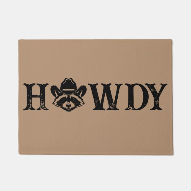 Howdy Cowboy Raccoon Western Funny Welcome Mat Fußmatte (Vorderseite)