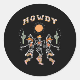 Howdy Cowboy Skeleton Dancing Country Western Hall Runder Aufkleber