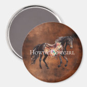Howdy Cowgirl Horse Floral Saddle Magnet (Vorderseite/Rückseite)