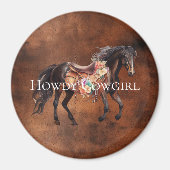 Howdy Cowgirl Horse Floral Saddle Magnet (Vorne)