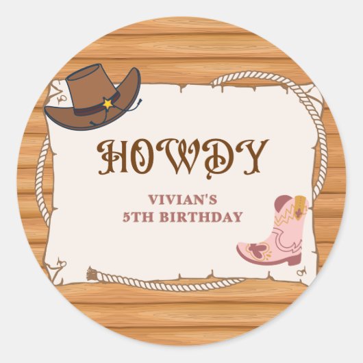 Howdy! Cowgirl Saddle Up Birthday Runder Aufkleber (Vorderseite)