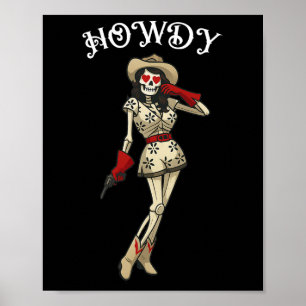 Howdy Cowgirl Skeleton Western Ästhetische Hallowe Poster