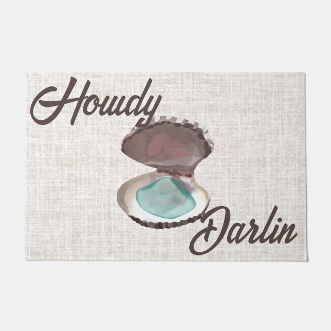 Howdy Darlin Coastal Oyster mit Aquamarinem Meergl Fußmatte (Vorderseite)