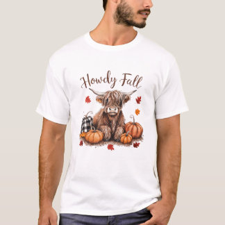 Howdy Fall Highland Cow Happy Thanksgiving Autumn  T-Shirt