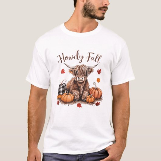Howdy Fall Highland Cow Happy Thanksgiving Autumn  T-Shirt (Vorderseite)