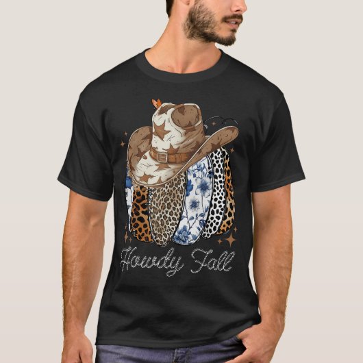Howdy Fall Pumpkin mit Cowboy Hat Leopard T-Shirt (Vorderseite)