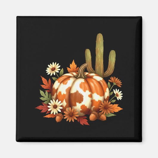 Howdy Fall Pumpkin Retro Western Cowboy Cow Hallow Magnet (Vorne)