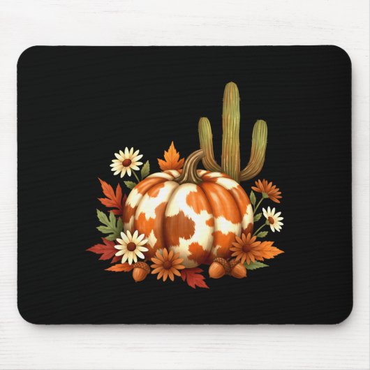 Howdy Fall Pumpkin Retro Western Cowboy Cow Hallow Mousepad (Vorne)