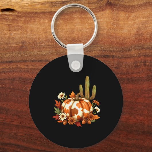 Howdy Fall Pumpkin Retro Western Cowboy Cow Hallow Schlüsselanhänger (Vorderseite)