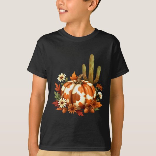 Howdy Fall Pumpkin Retro Western Cowboy Cow Hallow T-Shirt (Vorderseite)