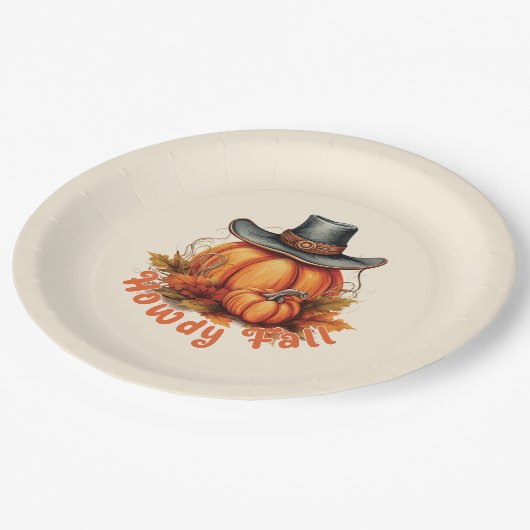 Howdy Fall - Rustikale Herbstwoben Pappteller (Schrägansicht)
