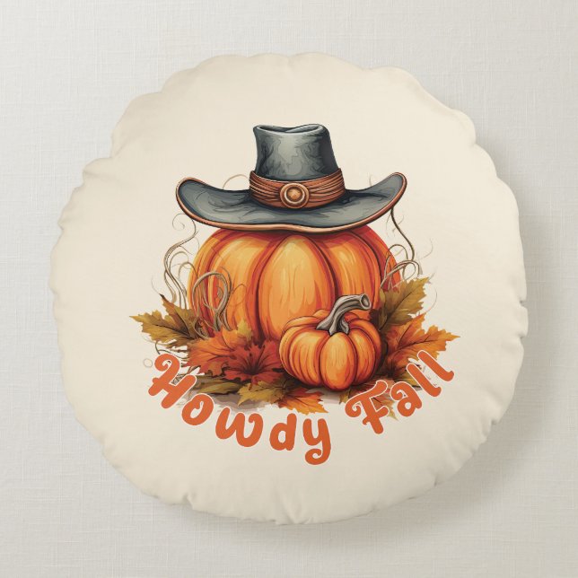 Howdy Fall - Rustikale Herbstwoben Rundes Kissen (Vorderseite)