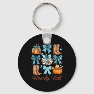 Howdy Fall Western Pumpkin Coquette Bow Pumpkin Schlüsselanhänger