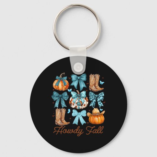 Howdy Fall Western Pumpkin Coquette Bow Pumpkin Schlüsselanhänger (Vorderseite)