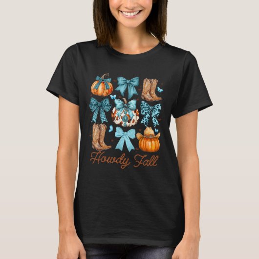 Howdy Fall Western Pumpkin Coquette Bow Pumpkin T-Shirt (Vorderseite)