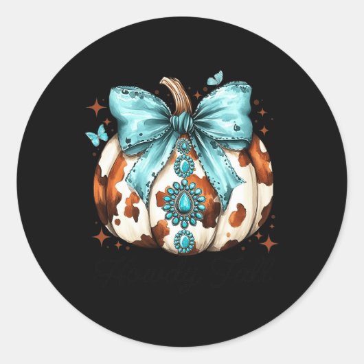 Howdy Fall Western Pumpkin Halloween Cowhide Pumpk Runder Aufkleber (Vorderseite)