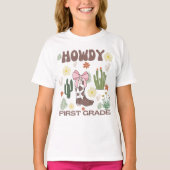 Howdy First Grade Kids T - Shirt, Cowgirl First Da T-Shirt (Vorderseite)