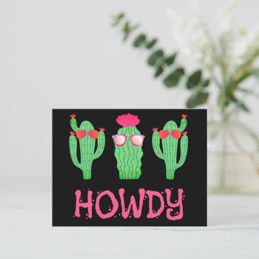 Howdy Funny Western Cactus Cartoon Characters Postkarte (Stehend Vorderseite)