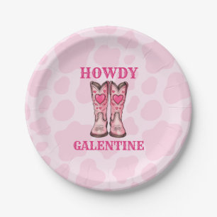 Howdy Galentine Pink Western Cowgirl Paper Plate Pappteller