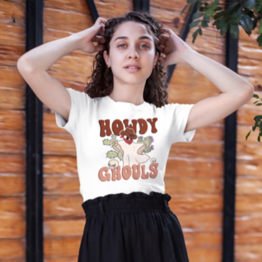 Howdy Ghouls Retro Funny Halloween Cowboy Ghost T-Shirt