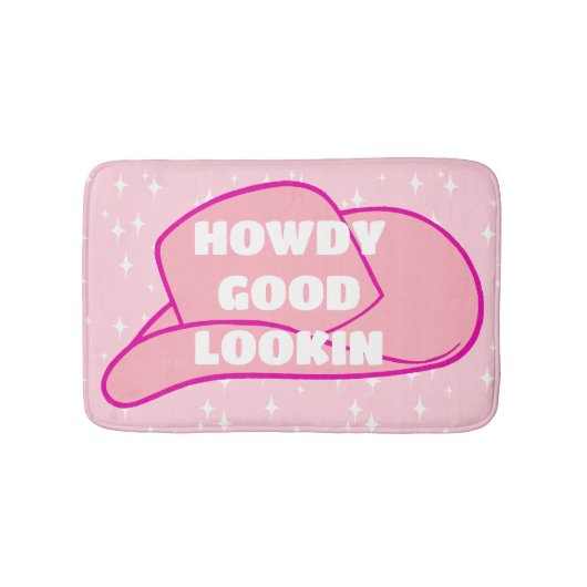 Howdy Good Lookin Rancher Cowboy Hat Pink Dorm Badematte (Vorderseite)