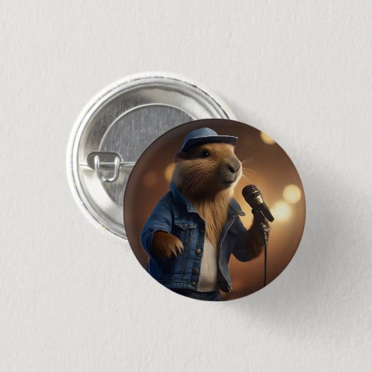 "Howdy Harmonics: The Denim-Clad Capybara Crooner" Button (Vorne & Hinten)