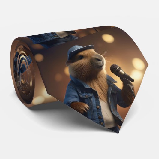 "Howdy Harmonics: The Denim-Clad Capybara Crooner" Krawatte (Gerollt)