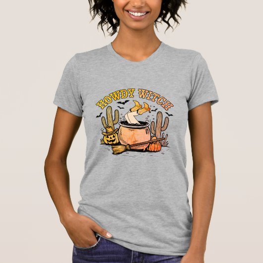 Howdy Hexe Western Halloween Cauldron T-Shirt (Vorderseite)