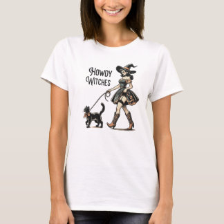 Howdy Hexen Cat Halloween Funny Retro T-Shirt