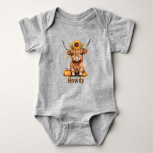 Howdy Highland Baby Cow Fall Pumpkin Baby Strampler