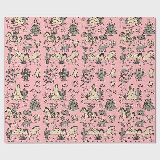Howdy Holidays Cowboy Western Handgezeichnet Geschenkpapier (Flach)