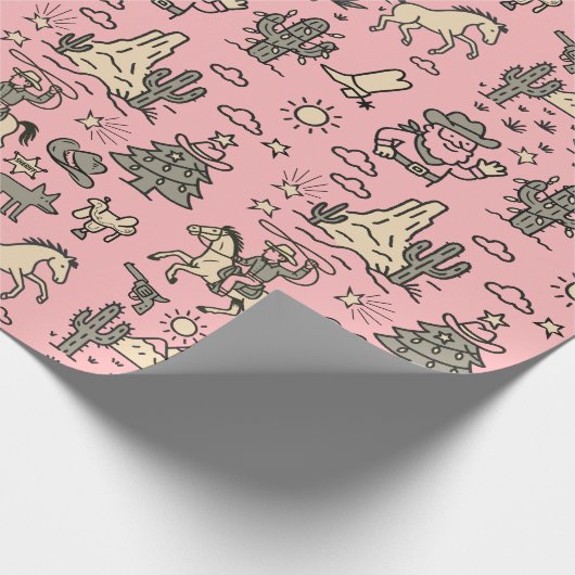 Howdy Holidays Cowboy Western Handgezeichnet Geschenkpapier (Ecke)