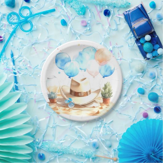 Howdy, Little One Watercolor Cowboy Babydusche Pappteller (Party)