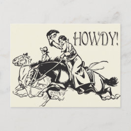 Howdy mit Vintagem Zeichn von Cowgirls auf Pferden Postkarte