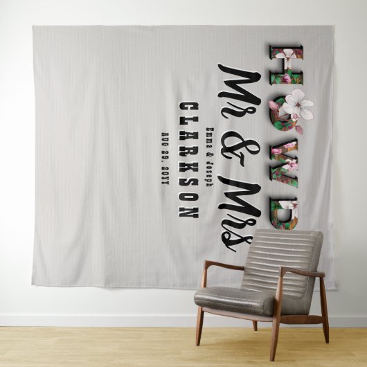 Howdy Mr. und Mrs. Rustic Floral Linen Wall Hinter Wandteppich (Beispiel (Horizontal))