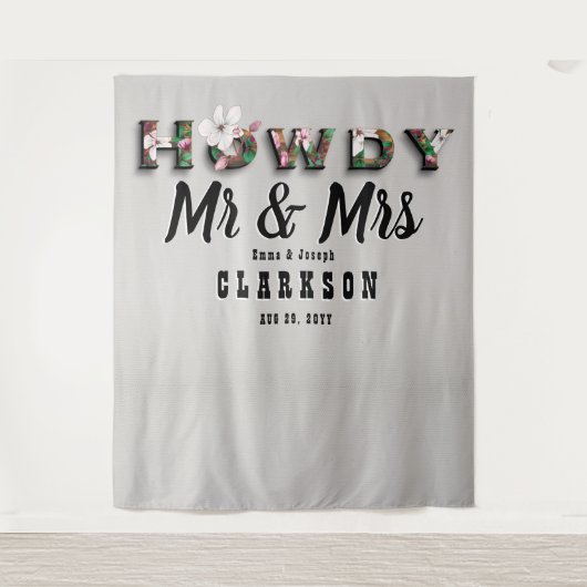 Howdy Mr. und Mrs. Rustic Floral Linen Wall Hinter Wandteppich (Vorderseite)