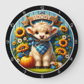 Howdy Niedlich Highland Cow Große Wanduhr (Vorderseite)