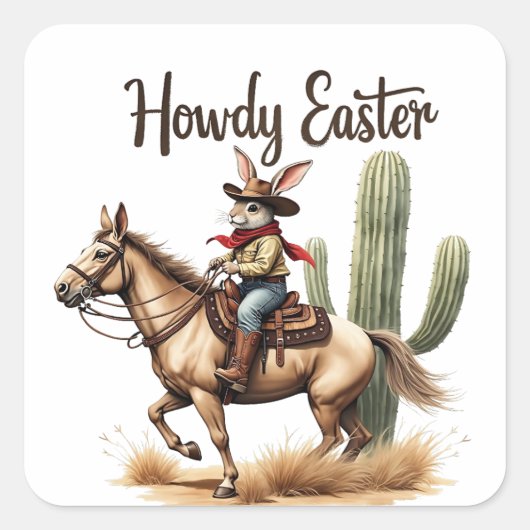 Howdy Oaster Bunny Reiten Quadratischer Aufkleber (Vorderseite)