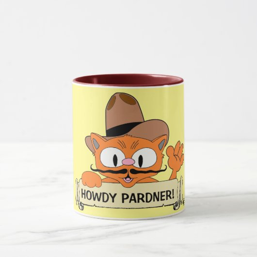 "HOWDY PARDNER!" Cartoon Cowboy Mustache Chat Funn Tasse (Zentrum)