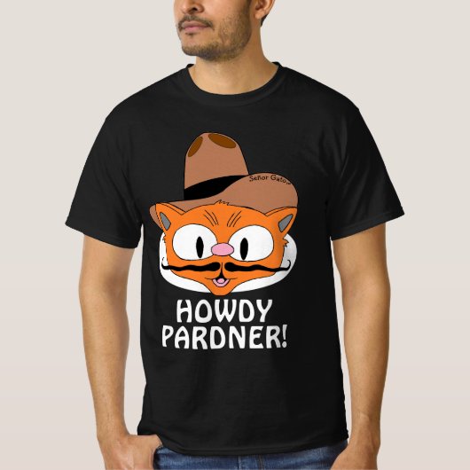 HOWDY PARDNER! Cowboy Mustache Cat T-Shirt (Vorderseite)