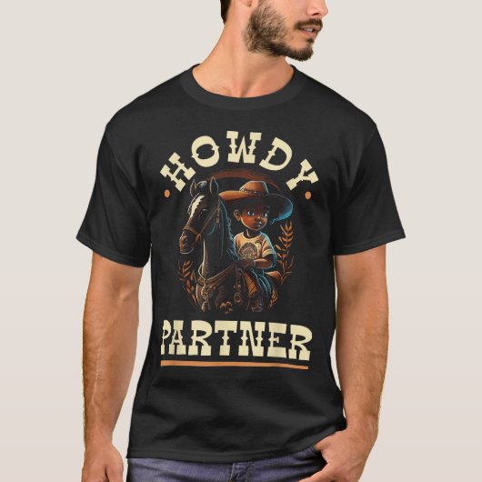 Howdy Partner African American Rodeo Cowboy Boy T-Shirt (Vorderseite)