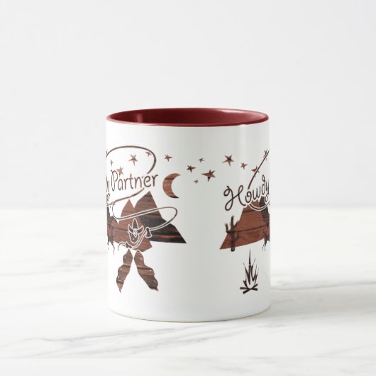 Howdy Partner - rustikale Tasse aus Holz (Zentrum)